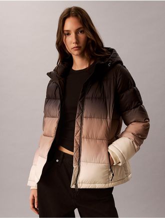 Calvin Klein Womens Ombre Slim Stretch Puffer Jacket - Black - XS