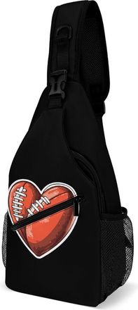 Generic Rugby Footballer Heart Shape Football Mens Shoulder Bags Sling Crossbody Backpack Travel Hiking Chest Bag with Small Side 38x20cm