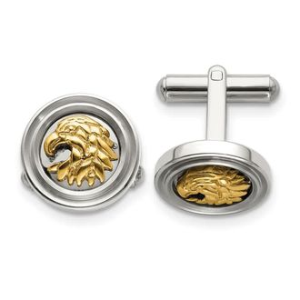 Diamond2Deal Stainless Steel Polished Yellow IP-plated Eagle Cufflinks