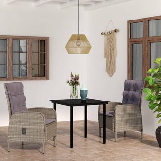 vidaXL Vidaxl - Juego De Comedor De Jard&iacute;n 3 Piezas Con Cojines Gris Y Negro