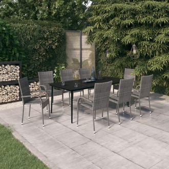 vidaXL Juego De Comedor Para Jard&iacute;n 9 Piezas Gris Y Negro Vidaxl