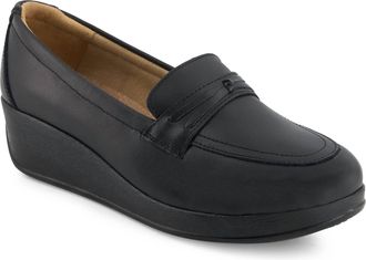 Andrea Womens Comfort Leather Platform Loafers In Black