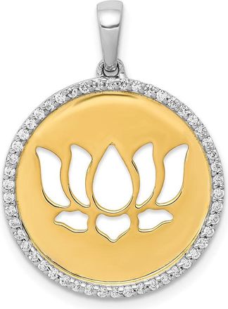 Diamond2Deal 14k Yellow Gold Two-tone Diamond Lotus Flower Pendant