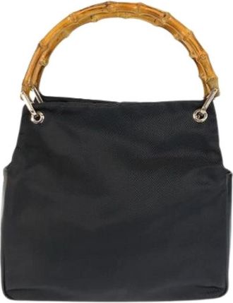 Gucci Pre-owned Bamboo Nylon Leather Tote Bag - Dames - Vintage Handtas - Zwart - ONE Size - Nylon - Vintage