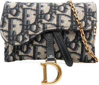 Dior 2020 Oblique Saddle Pouch canvas crossbodytas met ketting - Blauw