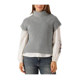 Mos Mosh Grijze Gebreid Vest voor Vrouwen - Dames - Coltruien - Grijs - L - Katoen - Truien & Vesten