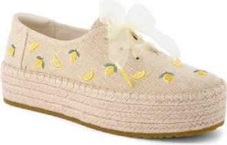 Toms Valencia Lace-Up Platform Espadrille in Natural Lemon at Nordstrom, Size 7.5