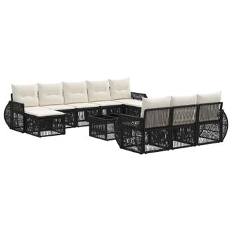 vidaXL Conjunto De Sof&aacute;s De Jard&iacute;n 11 Pcs Negro Y Blanco Crema Vidaxl