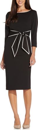 Adrianna Papell Tipped Three-Quarter Sleeve Crepe Dress in Black/ivory at Nordstrom, Size 12