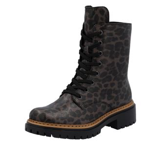 Rieker Schn&uuml;rboots RIEKER, Damen, Gr. 36, grau (grau, leo), Lederimitat, animal-print, Schuhe Schn&uuml;rboots, Schn&uuml;rstiefelette, Profilsohle, mit kontrastfarben