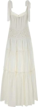 Chlo&eacute; Vestido Maxi con Volantes y Lazos de Broderie - Dresses - Mujer - Blanco - S