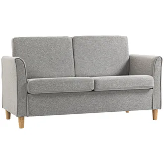 HOMCOM Double Seat Sofa Linen Upholstery Loveseat Couch w/ Armrests - Light Grey | TJ Hughes