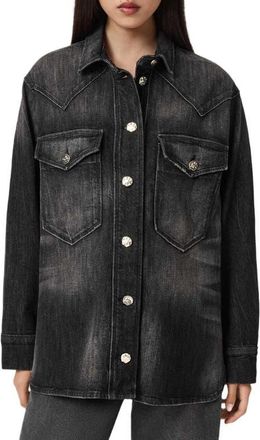 AllSaints Bryn Denim Button-Up Shirt in Washed Black at Nordstrom, Size X-Small