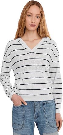 Mod-o-doc Long Sleeve Striped Hoodie Sweater Womens Clothing White/Vibrant Navy : LG (US 12-14), Cotton/Viscose