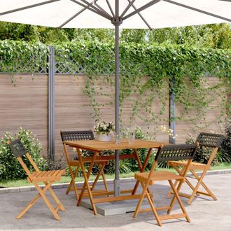 vidaXL Set De Comedor De Jard&iacute;n 5 Pzas Rat&aacute;n Pe Madera Maciza Negro Vidaxl