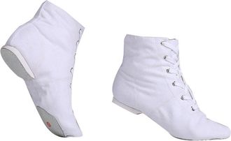 Generic High Top Canvas Dance Jazz Boots for Women Lace Up Ballroom Dance Flat with Split Sole for Latin Tango Flapper Character Party Shoes White