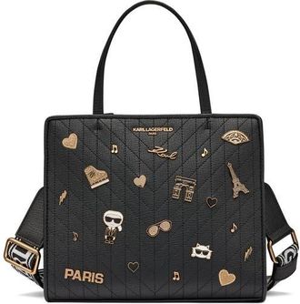 Karl Lagerfeld Maybelle Satchel in Black/gold at Nordstrom