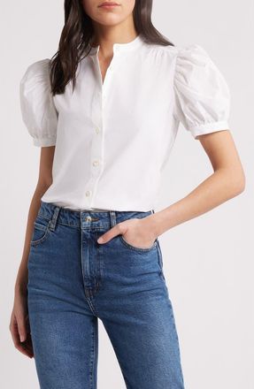 Frame Denim The Gathered Short Sleeve Button-Up Shirt in White at Nordstrom Rack, Size X-Small