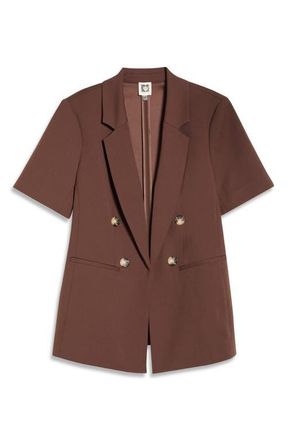 Anne Klein Short Sleeve Double Breasted Blazer in Dark Chocolate at Nordstrom, Size 2 X
