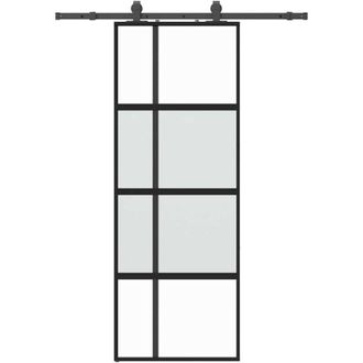 vidaXL Vidaxl - Puerta Corredera Con Herrajes Negro 76x205 Cm Vidrio Templado