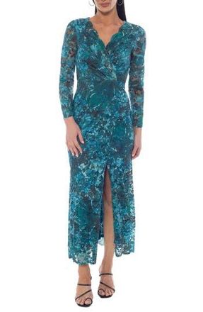 Marina Rossini Stretch Lace Long Sleeve Cocktail Dress in Teal/Hunter at Nordstrom Rack, Size Small