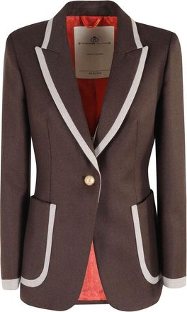 The Extreme Collection Tailored Brown Wool Blazer With Velvet Trim