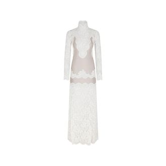 Paco Rabanne Lace-panelled Long-sleeve Maxi Dress