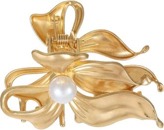 Ettika Faux Pearl Bow Claw Clip in Gold at Nordstrom