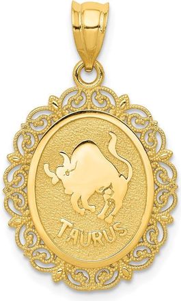 Diamond2Deal 14k Yellow Gold Solid Satin Polished Taurus Zodiac Oval Pendant