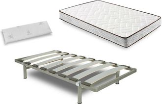 HOGAR 24 Cama Completa - Colch&oacute;n Flexitex Con Tejido 3d Y Aloe Vera, Altura 18 Cm + Somier Desmontable Con Patas De 25 Cm + Almohada Viscoel&aacute;stica, 90x190 Cm