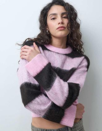 Noisy May maglione lavorato a maglia a righe rosa scuro