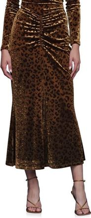 Avec Les Filles Leopard Pattern Ruched Midi Skirt in Burnout Leopard at Nordstrom, Size Medium