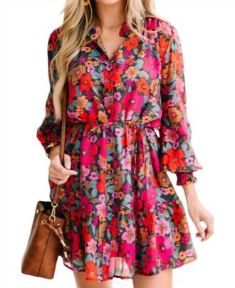 Fate Floral Mini Dress In Pink & Teal