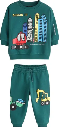 Next Kids Construction Graphic Sweatshirt & Joggers Set in Green Multi at Nordstrom, Size 1.5-2Y