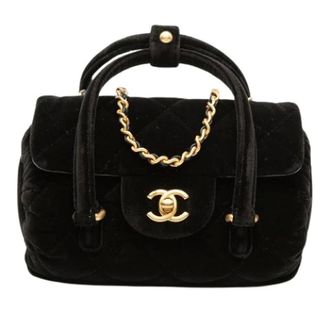 Chanel Pre-owned Quilted Velvet Satchel - Dames - Pre-owned - Zwart - Maat: ONE Size Velours