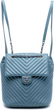 Chanel Pre-owned Womens Chevron Lambskin Urban Spirit Backpack - Marine Leather - One Size