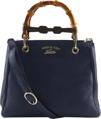 Gucci Navy Leather Handbag Tote Bag (Pre-Owned)