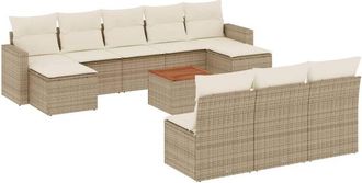 vidaXL Set De Sof&aacute;s De Jard&iacute;n 11pzas Con Cojines Rat&aacute;n Sint&eacute;tico Beige Vidaxl