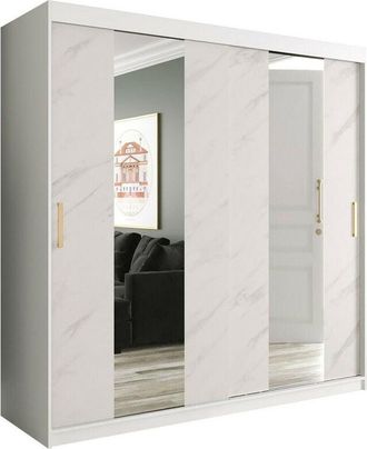 Mirjan24 Armario Hartford 244, Mate blanco + Mármol blanco, 200x200x62cm, Puertas de armario: Correderas, Número de estantes: 0