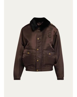 Willy Chavarria Faux-Fur Collar Shiny Nylon Uniform Bomber Jacket