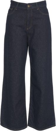 PS. DON'T FORGET ME Dark Indigo Cropped Wide-Leg Jeans With Classic Five-Pocket Styling