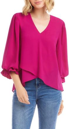 Karen Kane Crossover Hem Asymmetric Top in Magenta Pink at Nordstrom, Size X-Large