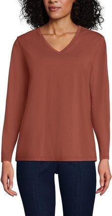 Lands End Supima Cotton Long Sleeve V-Neck T-Shirt in Earthen Clay at Nordstrom, Size X-Small P