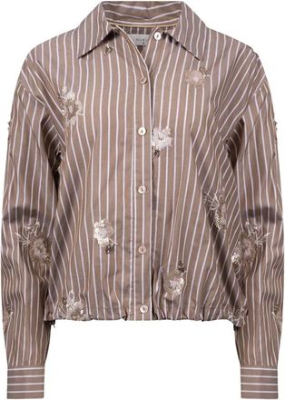 Nukus Nukus - Newport Blouse Stripe Flower - Dames - Blouses & Shirts - Beige - Maat: 3XL Katoen