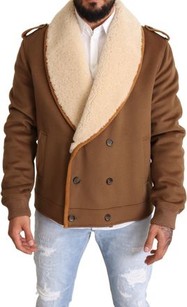 Dolce & Gabbana Brown Double Breasted Shearling Coat Mens Jacket