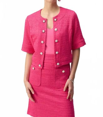 Joseph Ribkoff Boucl&eacute; 3/4 Sleeves Cropped Jacket In Pink