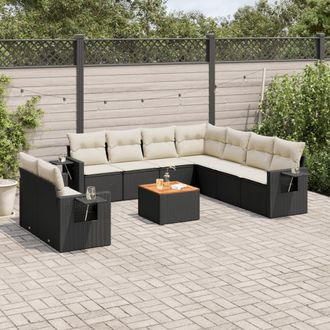 vidaXL Set De Sof&aacute;s De Jard&iacute;n 10 Pzas Cojines Rat&aacute;n Sint&eacute;tico Negro Vidaxl