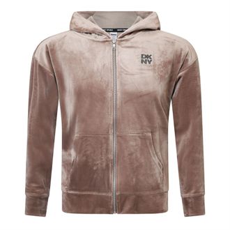 DKNY Womens DKNY 2-Tone Rhinestone Logo Full-Zip Hoodie in Taupe