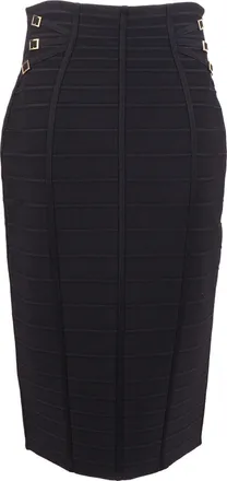 Elisabetta Franchi Black High Waisted Knit Midi Skirt