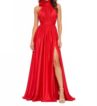 Mac Duggal Soft Tie Halter Neck Gown In Cherry